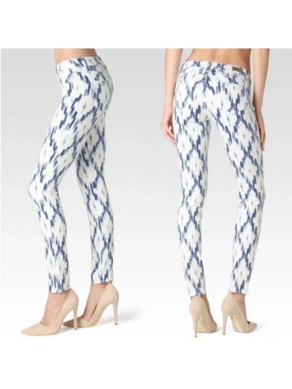 Paige Verdugo Ultra Skinny Jeans Blue Ikat Pattern White Alexandria Print Sz 27